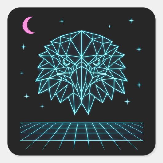 Retro Eagle Synthwave - Neon Roofdier in Vlucht Vierkante Sticker (Voorkant)