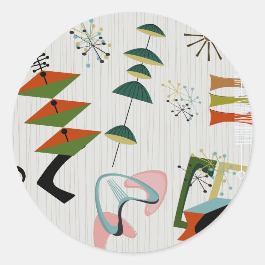 Retro Eames-Era Atomic Geïnspireerd Ronde Sticker (Voorkant)