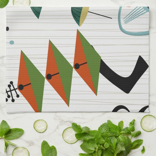 Retro Eames-Era Atomic Geïnspireerd Theedoek (Gevouwen)