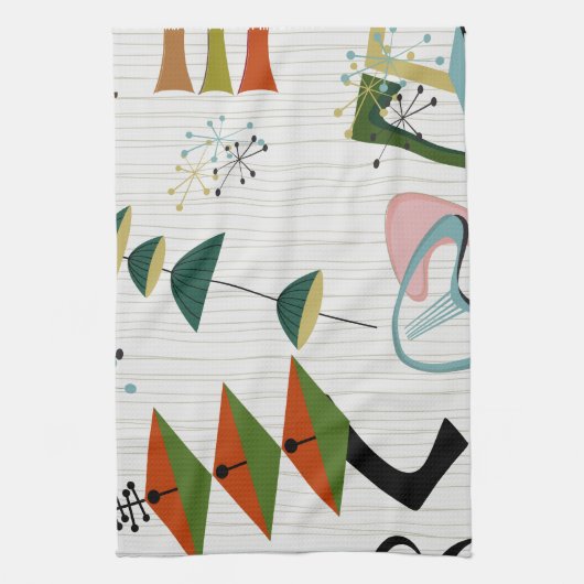 Retro Eames-Era Atomic Geïnspireerd Theedoek (Verticaal)