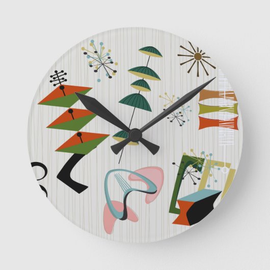 Retro Eames-tijdperk Atomair Geïnspireerd Ronde Klok (Voorkant)