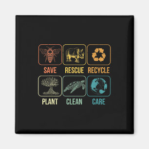 Retro Earth Day Save Bijen Reddingsdieren Recyclen Magneet