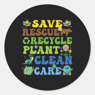 Retro Earth Day Save Bijen Reddingsdieren Recyclen Ronde Sticker