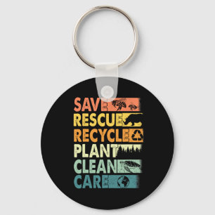 Retro Earth Day Save Bijen Reddingsdieren Recyclen Sleutelhanger