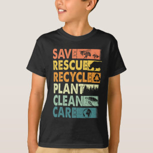 Retro Earth Day Save Bijen Reddingsdieren Recyclen T-shirt