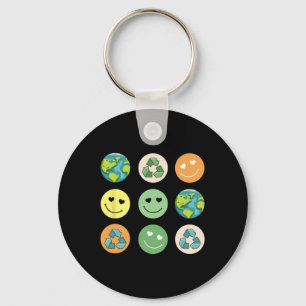 Retro Earth Day Smile Verminder hergebruik Recycle Sleutelhanger