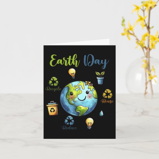 Retro Earth Day Verminderen Hergebruiken Recyclen Kaart (Gele Bloem)