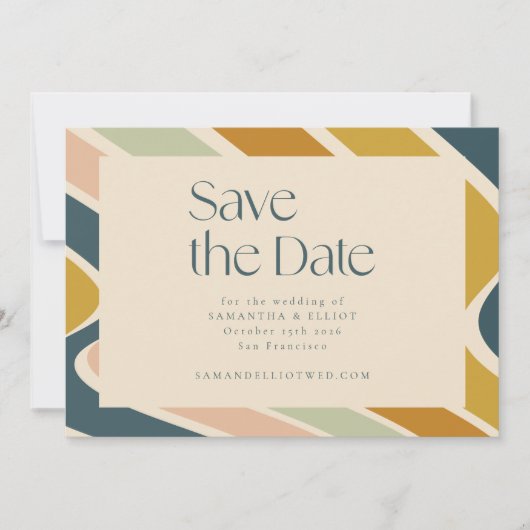 Retro Earthy Boho Abstract Wavy Pastel Wedding Save The Date (Voorkant)