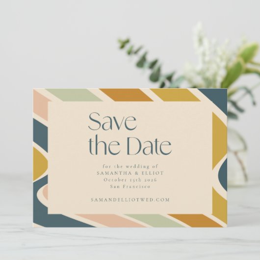 Retro Earthy Boho Abstract Wavy Pastel Wedding Save The Date (Staand voorkant)