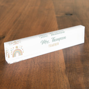 Retro Earthy Colors Rainbow en Sun Teacher Naambordje