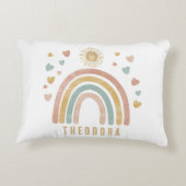 Retro Earthy Colors Waterverf Rainbow en Sun Accent Kussen (Achterkant)