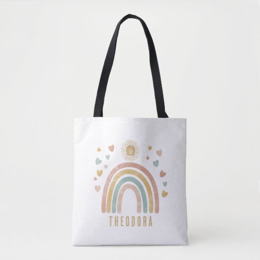 Retro Earthy Colors Waterverf Rainbow en Sun Tote Bag (Voorkant)
