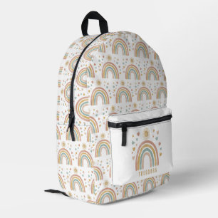 Retro Earthy Colors Waterverf Rainbow & Sun Name Bedrukte Rugzak