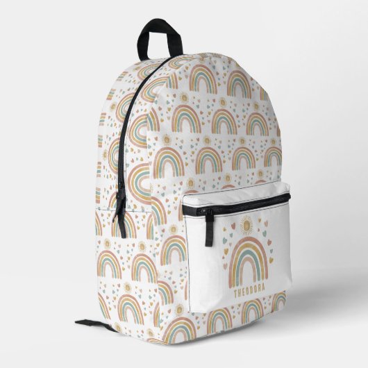 Retro Earthy Colors Waterverf Rainbow & Sun Name Bedrukte Rugzak (Achterkant Hoek Links)