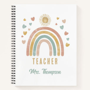 Retro Earthy Colors Waterverf Rainbow Sun Teacher Notitieboek