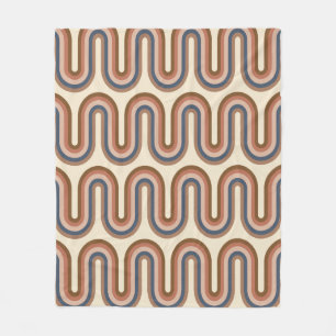 Retro Earthy Wavy Lines in Brown Fleece Deken
