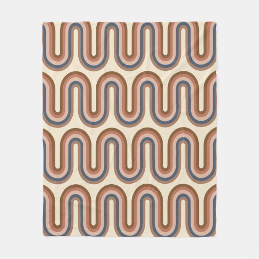 Retro Earthy Wavy Lines in Brown Fleece Deken (Voorkant)