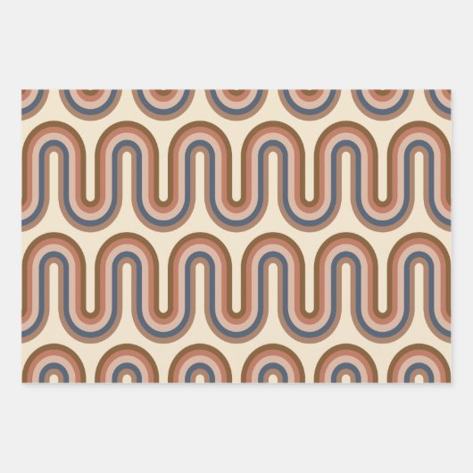 Retro Earthy Wavy Lines in Brown Inpakpapier Vel (Voorkant)