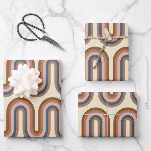 Retro Earthy Wavy Lines in Brown Inpakpapier Vel