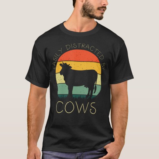 Retro Easily Distracted By Cows Funny Cows Lover G T-shirt (Voorkant)