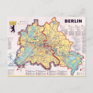 Retro East/West Berlin Map Poster Briefkaart