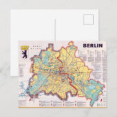 Retro East/West Berlin Map Poster Briefkaart (Voorkant / Achterkant)