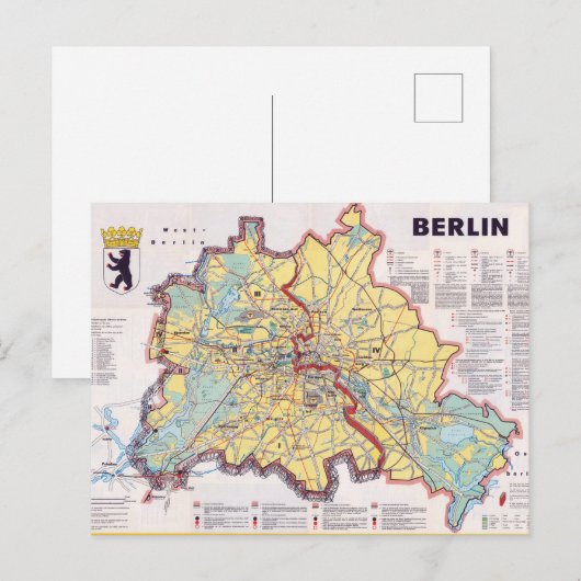 Retro East/West Berlin Map Poster Briefkaart (Voorkant / Achterkant)