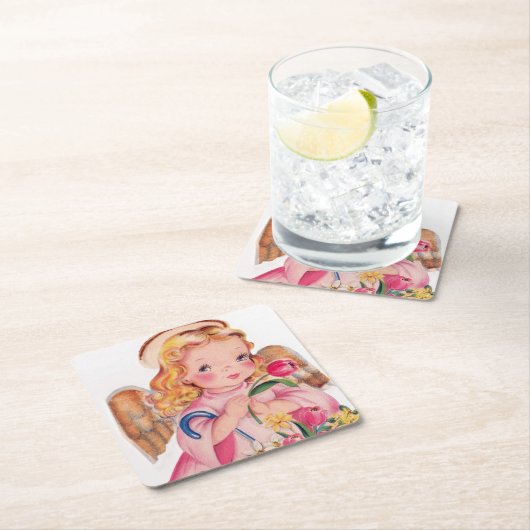 retro  Easter Angel Kartonnen Onderzetters (Insitu)