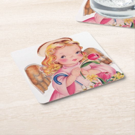 retro  Easter Angel Kartonnen Onderzetters (Schuin)