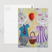 Retro Easter Bunnies Briefkaart (Voorkant / Achterkant)