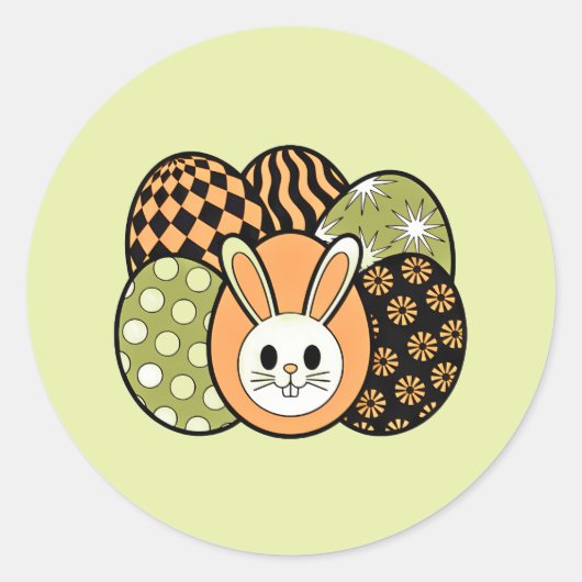 Retro Easter Bunny Egg Round Sticker (Voorkant)