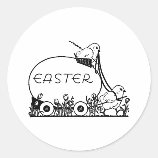 Retro Easter Easter Egg en Chicken Ronde Sticker (Voorkant)