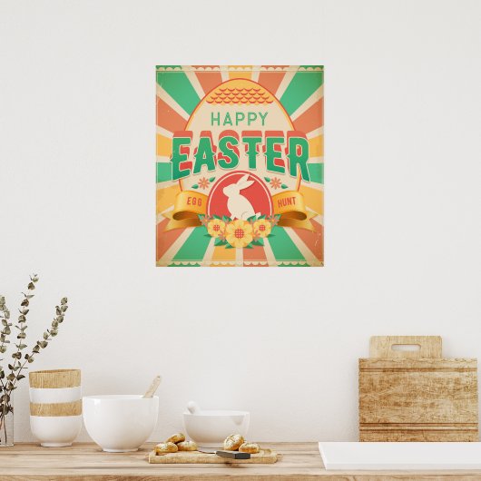 Retro Easter Easter Egg Hunt Holiday Kaart Poster (Keuken)