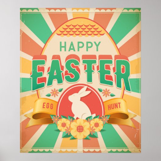 Retro Easter Easter Egg Hunt Holiday Kaart Poster (Voorkant)