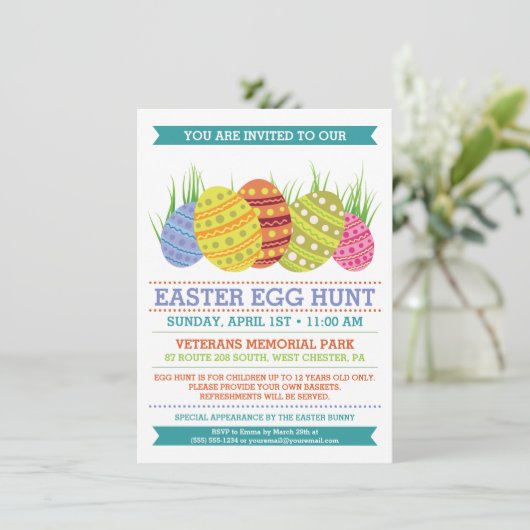 Retro Easter Egg Hunt Decorating Party Kaart (Staand voorkant)