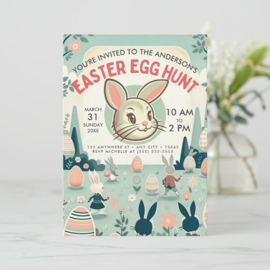 Retro Easter Egg Hunt Uitnodiging (Staand voorkant)