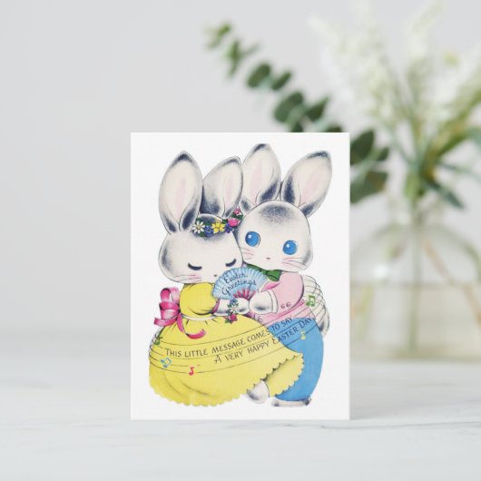 Retro Easter Rabbits Briefkaart (Staand voorkant)