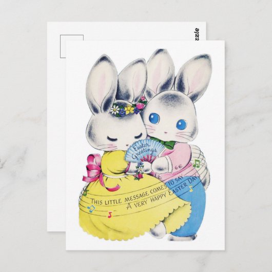 Retro Easter Rabbits Briefkaart (Voorkant / Achterkant)