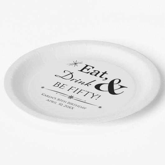 Retro Eat Drink & 50 Throwback 50e verjaardag Papieren Bordje (Gekanteld)