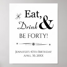 Retro Eat Drink en 40th Birthday Sign