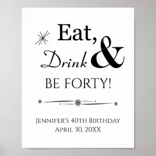 Retro Eat Drink en 40th Birthday Sign Poster