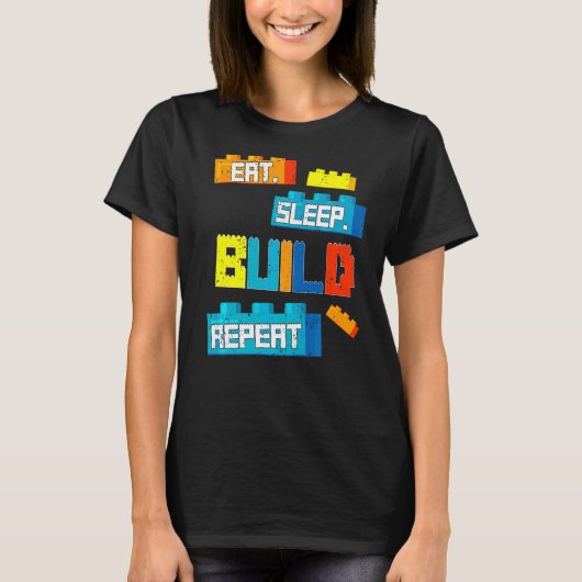 Retro Eat Sleep Build Herhaal Master Builders Buil T-shirt (Voorkant)