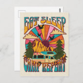 Retro Eat Sleep Camp Herhalen Briefkaart (Voorkant / Achterkant)