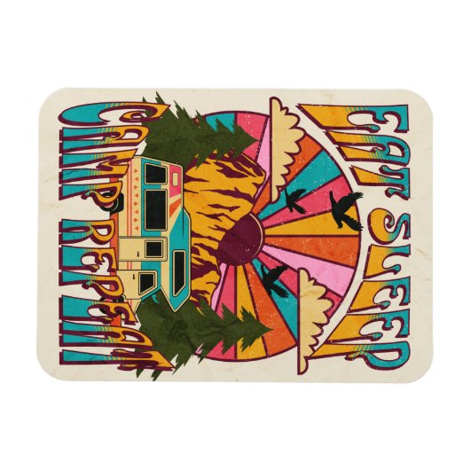 Retro Eat Sleep Camp Herhalen Magneet (Horizontaal)