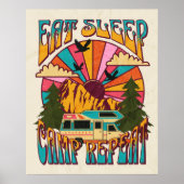 Retro Eat Sleep Camp Herhalen Poster (Voorkant)