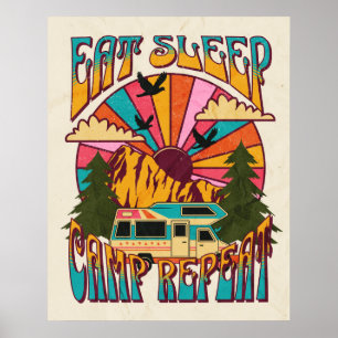 Retro Eat Sleep Camp Herhalen Poster