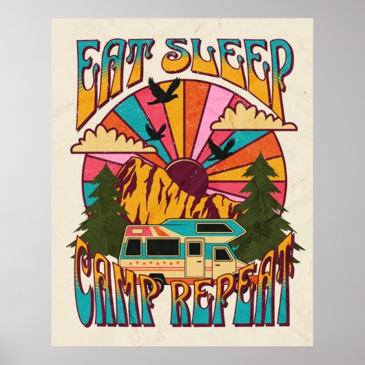 Retro Eat Sleep Camp Herhalen Poster (Voorkant)