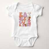 Retro Eat Sleep Cute Repeteer Baby odysuit Romper (Voorkant)