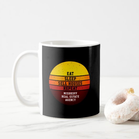 Retro Eat Sleep Real Estate herhalen Koffiemok (Met donut)