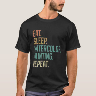 Retro Eat Sleep Waterverf Schilderen Herhaal Vinta T-shirt